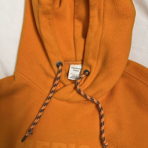 American Eagle Hoodie Mens Size M Blue Orange Fleece Logo Pockets Drawstring - Picture 2 of 5